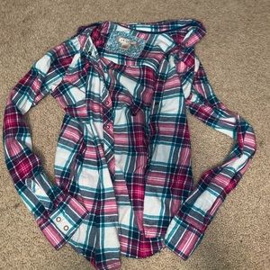 Pink blue white plaid shirt